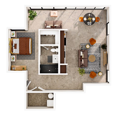 Floor plan for 1 bed, 1 bath, 913 sqft